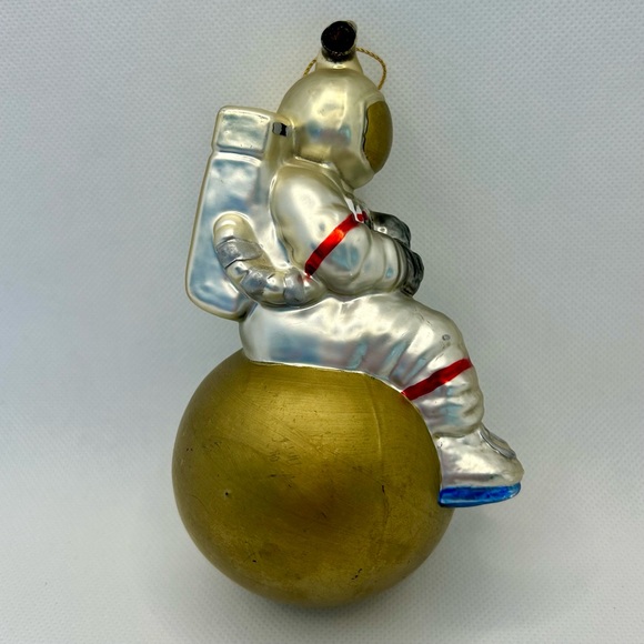 Man on the Moon Astronaut Hand Blown & Painted Glass Holiday Ornament - Picture 4 of 8